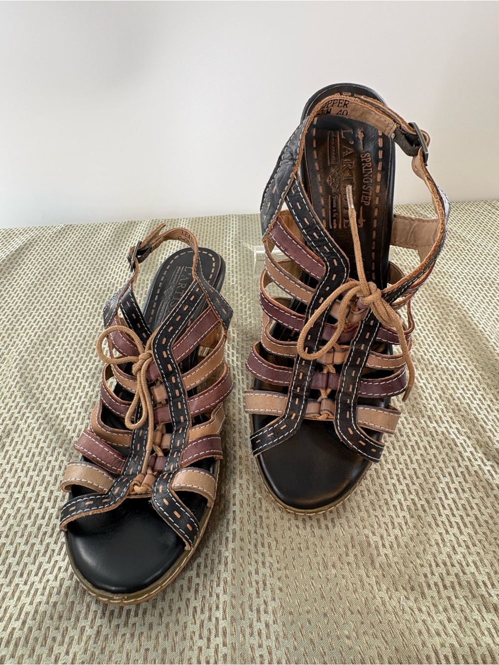 L'Artiste by Spring Step Quinne Wedge Sandals Multi Color Leather Strappy 40